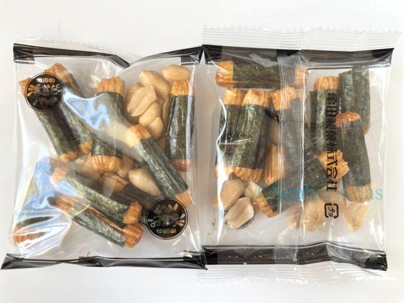 Front and back view of individual packaging of Nori-p Pack (海苔ピーパック).