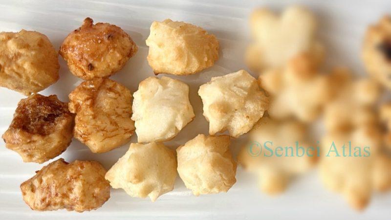 Brown and white round Hina-arare (ひなあられ) from Ginza Akebono (銀座あけぼの).