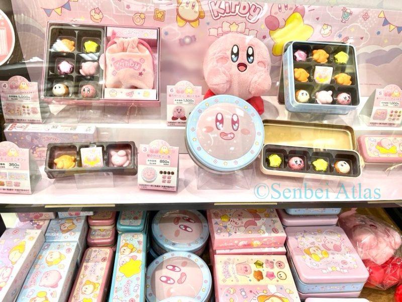 A display of Kirby (カービィ) chocolates for Valentine's Day. A cute pastel pink atmosphere.
