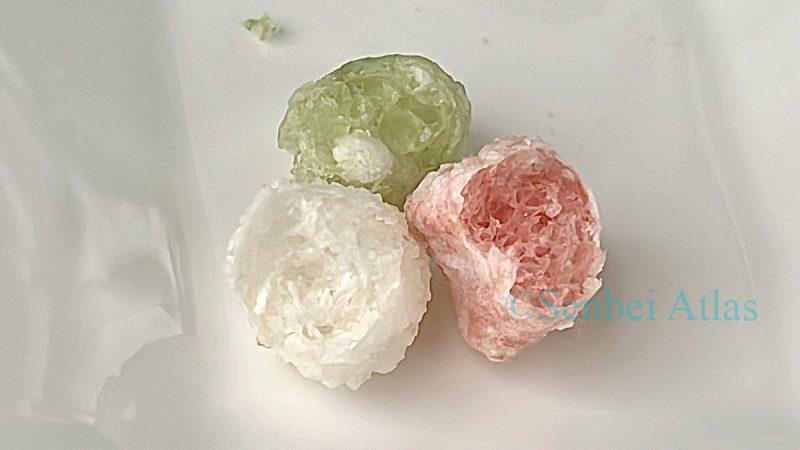 Cross-section of a Hina-arare (ひなあられ) puff, showing its light and airy texture.