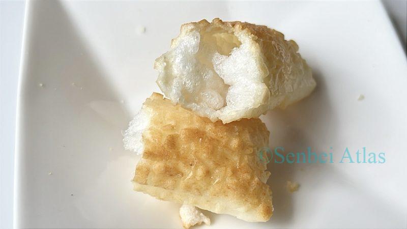 Cross-section of an Inaka no Okaki (田舎のおかき) rice cracker.