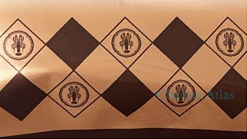 Close-up of the Yukari (ゆかり) package pattern featuring small shrimp logos.